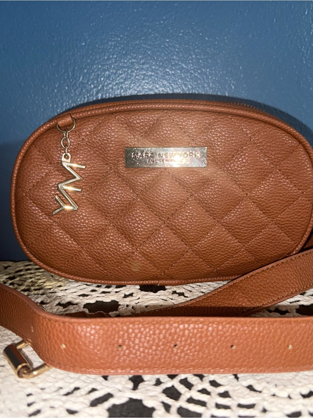Marc New York Quilted Tan/Brown Crossbody Bag with Gold Hardware
